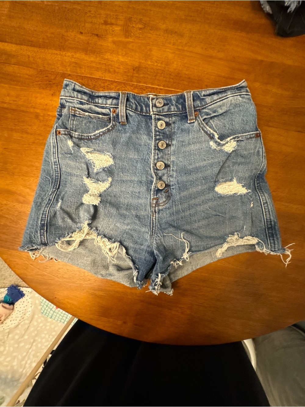 Abercrombie & Fitch Distressed Button-Fly Denim Shorts - Blue